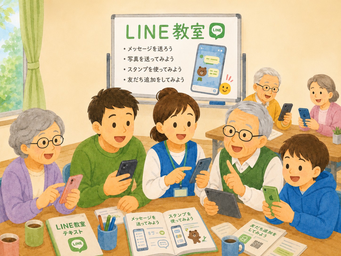 集会所で行われているLINE教室のイメージ